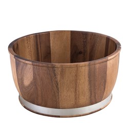 SERVING BOWL W/- S/S BAND ACACIA WOOD 310X155MM