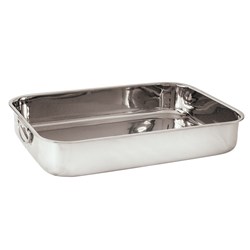 BAKING DISH 400X305X60MM 18/8 S/S W/- DROP HANDLES