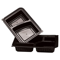 Wavebox Plastic Two Compartment Rectangle Container Black 232x162x73mm Hopack