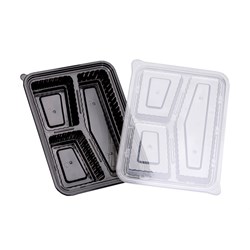 Wavebox Rectangle with 3 Compartments Black 480ml Hopack