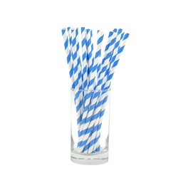 Paper Straw Blue & White Stripes Regular