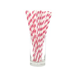 Paper Straw Pink & White Stripes Regular