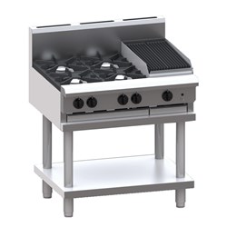 4 Burner 300mm Chargrill Cooktop with flame failure, legs & shelf