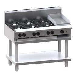 6 Burner 300mm Griddle Cooktop with flame failure, legs & shelf