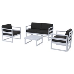 Mykonos Lounge Set and Table Silver Grey & Black Cushions Siesta