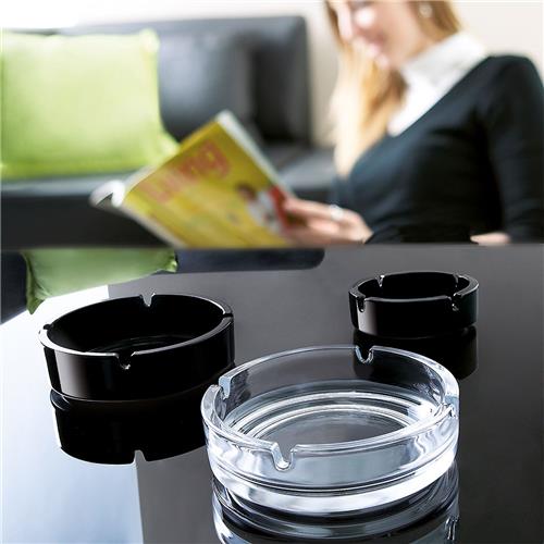 Glass Ashtray Round Black 107mm Tempered