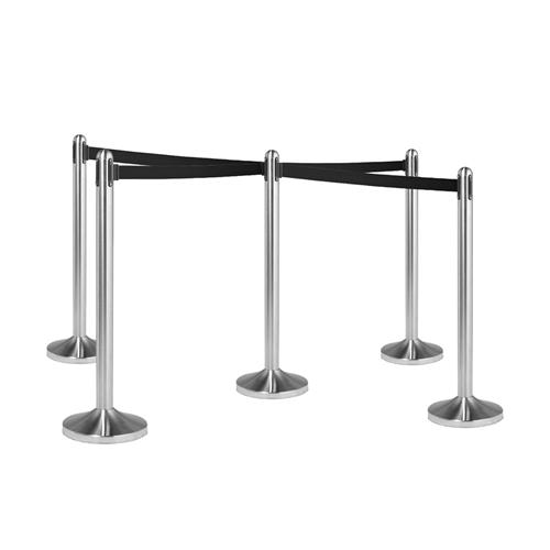 Stainless Steel Retractable Barrier Stanchion Stand Set Black Tape 2100mm 