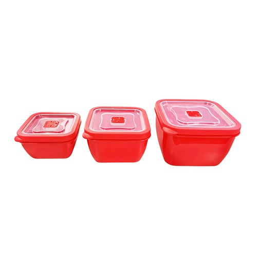 Plastic Microwave Containers Set Red 630ml/ 1.15l/ 1.89l