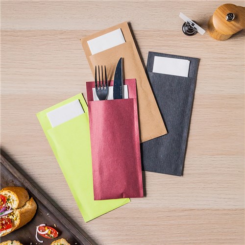 Ecoline Paper Cutlery Pouch Red/ White 200x85mm