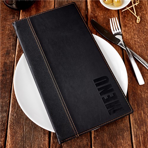 Trendy Leatherlook Long Menu Holder & Double Insert Black 148x297mm