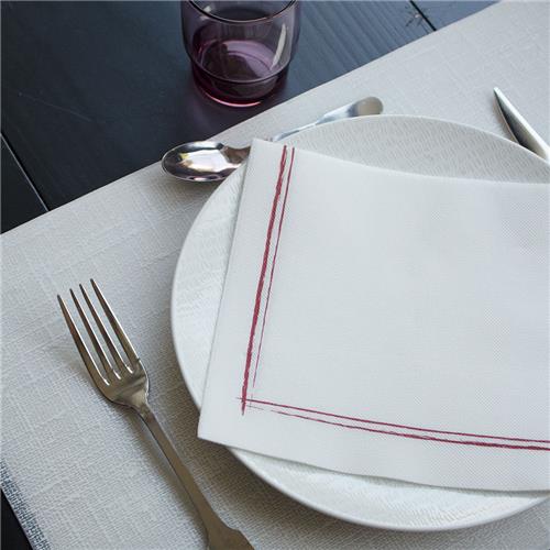 Lisah Quilted Paper Dinner Napkin White/ Burgundy 1/4 Fold 380x380mm