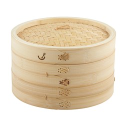 Bamboo Steamer 2 Tier + Lid 260mm Natural Davis & Waddell