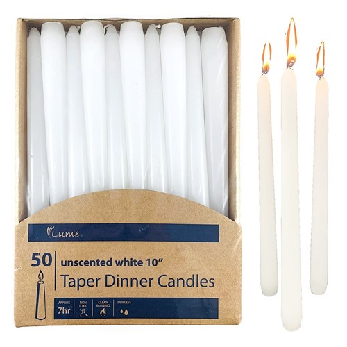 Taper Dinner Candles White 254mm