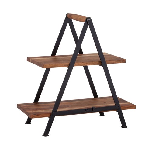 David & Waddell Small 2 Tier Stand Acacia / Iron