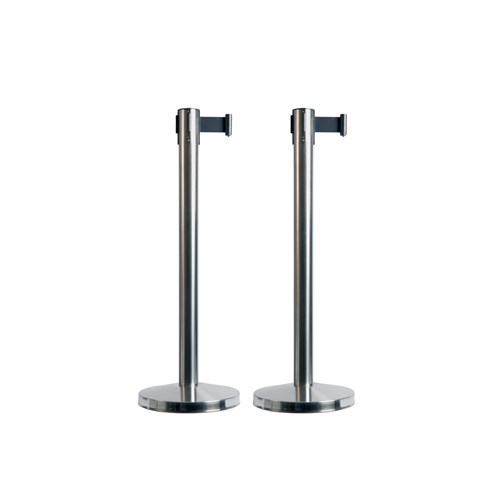 Retractable Barrier Stanchion Stand Set Chrome/ Black Tape 1900mm