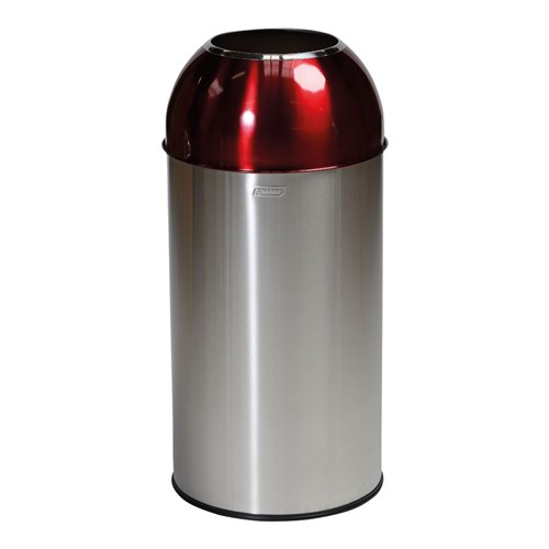 Probbax Open Dome Bin Stainless Steel With Red Lid 40L