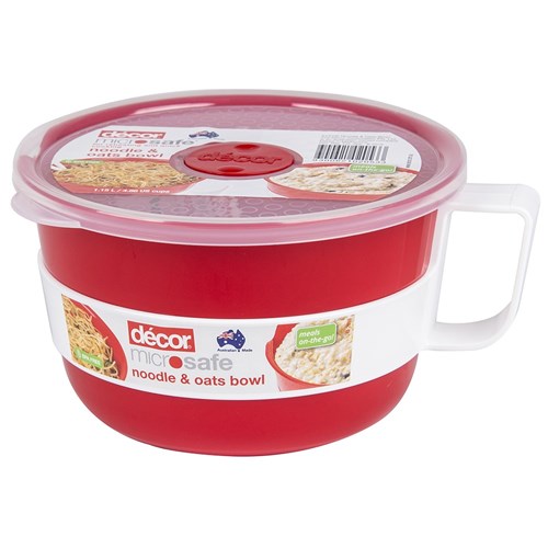 MICROSAFE NOODLE OATS BOWL 1.15LT RED W/ CLR LID (4)