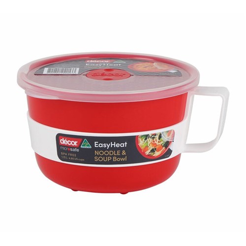 MICROSAFE NOODLE OATS BOWL 1.15LT RED W/ CLR LID (4)