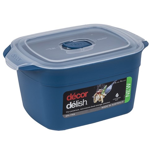 DELISH RECT CONTAINER 1.9LT BLUE W/ CLR LID (3)