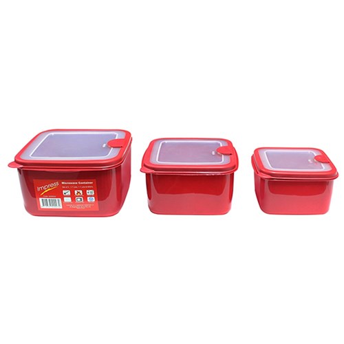 Plastic Microwave Containers Set Red 630ml/ 1.15l/ 1.89l