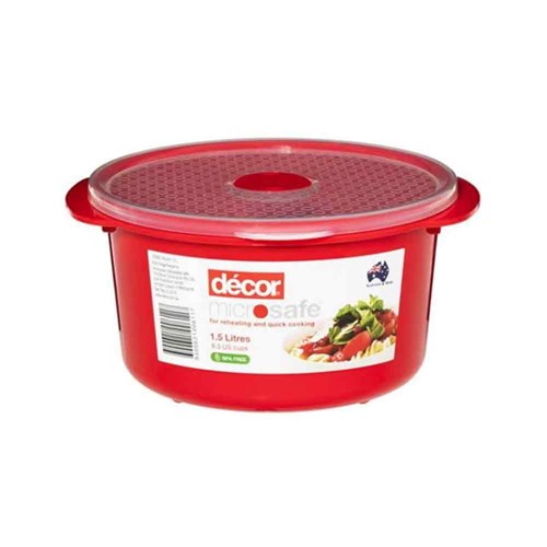 Microsafe Container Rnd 1.5Lt Red W/ Clr Lid (4)