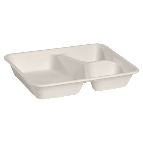 Biocane Three Compartment Takeaway Container White 240x180x40mm 770ml