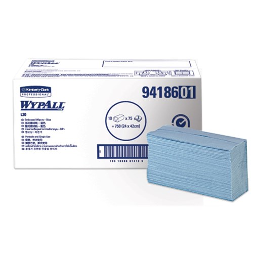 WYPALL L30 EMBOSSED WIPER BLUE 3PLY 42X24CM 750/CTN 94186