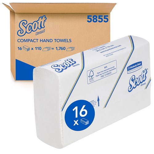 Compact Paper Hand Towel White 110/Sheets 295x190mm Scott