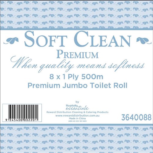 Premium Jumbo Toilet Rolls White 1ply 500m