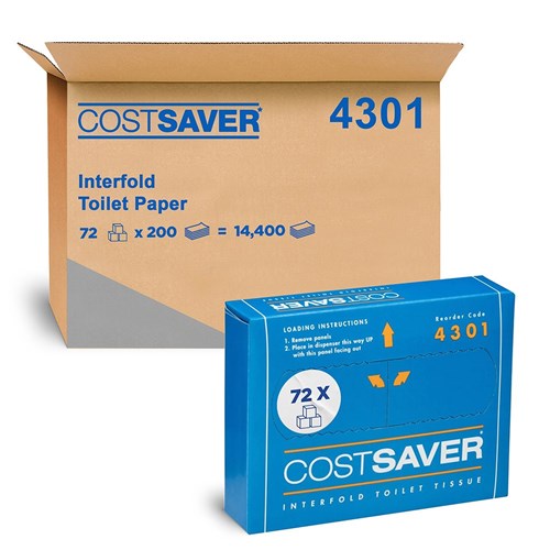 Costsaver Interfold Toilet Tissue White 1ply 200/Sheets