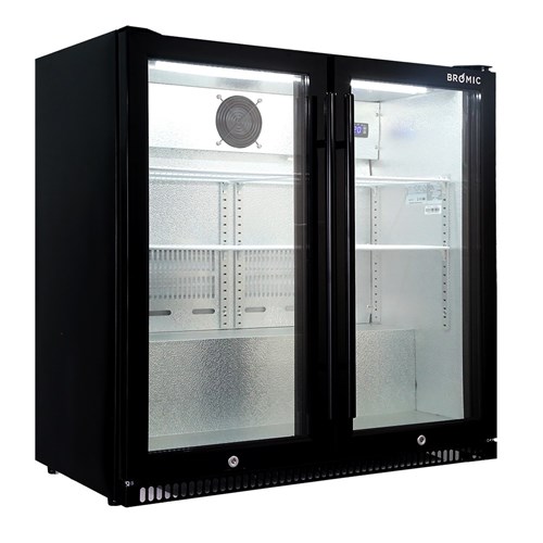 FRIDGE U/C 2DR GLASS 190LT BB0200GD-NR BLK 865X520X870MM