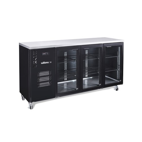 Williams Undercounter 3 Glass Door Fridge Black 640L HC3UGB