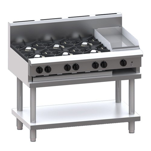 6 Burner 300mm Griddle Cooktop with flame failure, legs & shelf