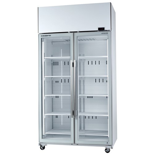 FRIDGE U/R 2DR GLASS 980LT TME1000N-A WHT 1130X745X2200MM