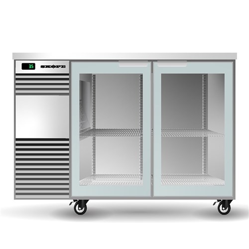 FRIDGE U/C 2DR GLASS 380LT BB.2.GSW WHT 1480X590X920MM