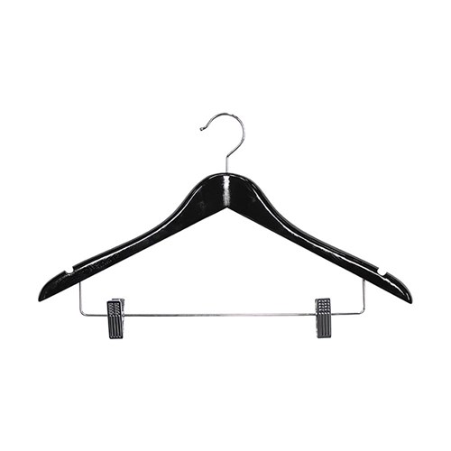 Wooden Coat Hanger Hooked With Clips Black