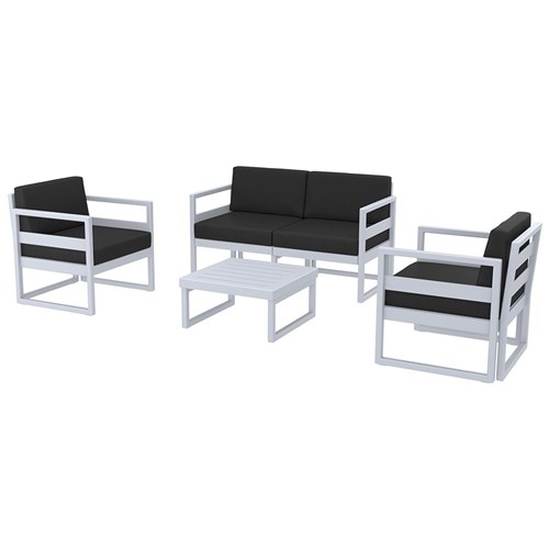 Mykonos Lounge Set and Table Silver Grey with Black Cushions 750mm