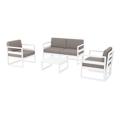 Mykonos Lounge Set and Table White with Brown Cushions 750mm