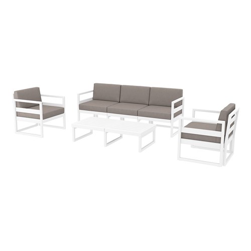 Mykonos Lounge Set XL and Table Silver Grey with Black Cushions 750mm