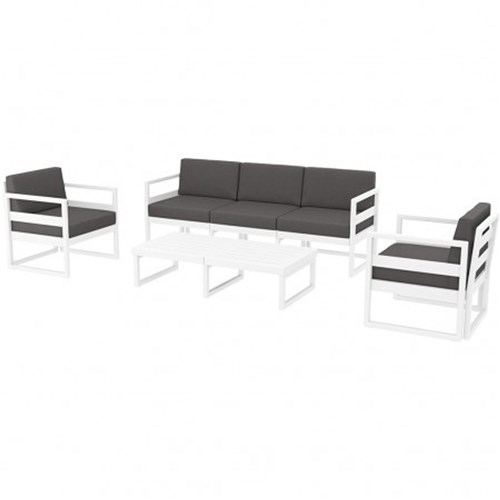 Mykonos Lounge Set XL and Table Silver Grey with Black Cushions 750mm