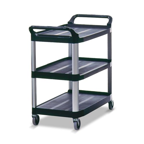 Rubbermaid Plastic Open Sided 3 Tier Trolley Black Small