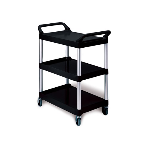 TROLLEY 3 TIER SML BLK PLASTIC OPEN SIDES 854X473X959MM