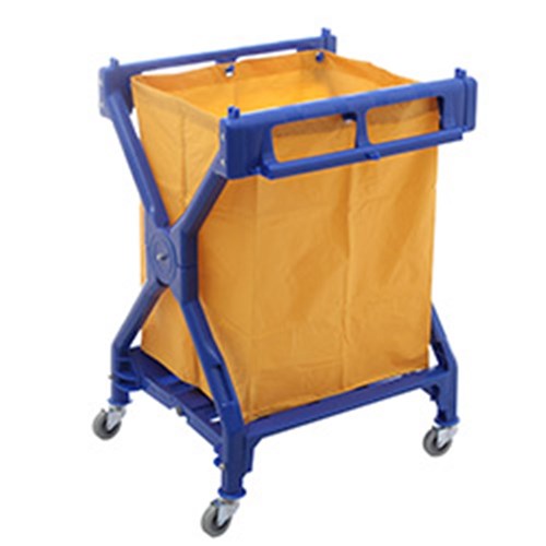 Kleaning Essentials Plastic Scissor Linen Trolley Blue With Yellow Bag