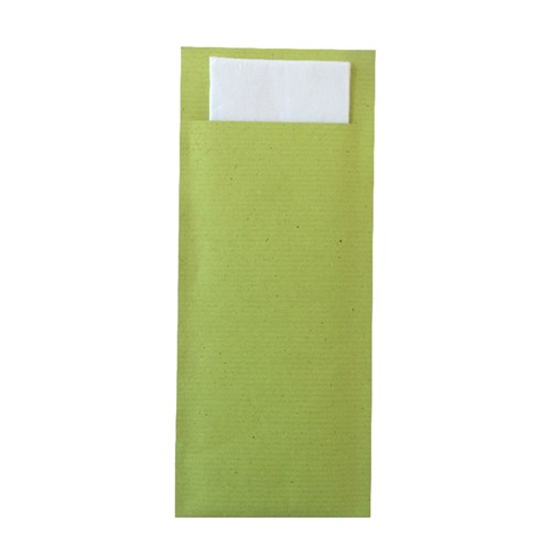 Ecoline Paper Cutlery Pouch Green/ White 200x85mm