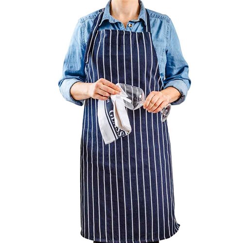 BIB APRON NAVY WHT STRIPED NO POCKET 860X700MM