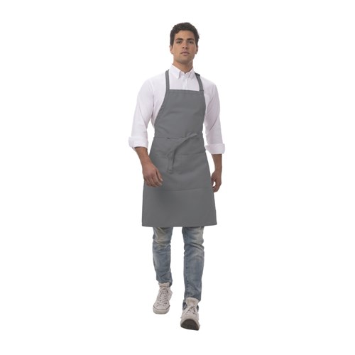 Bib Apron Butchers Grey W/- Pocket Adjustable