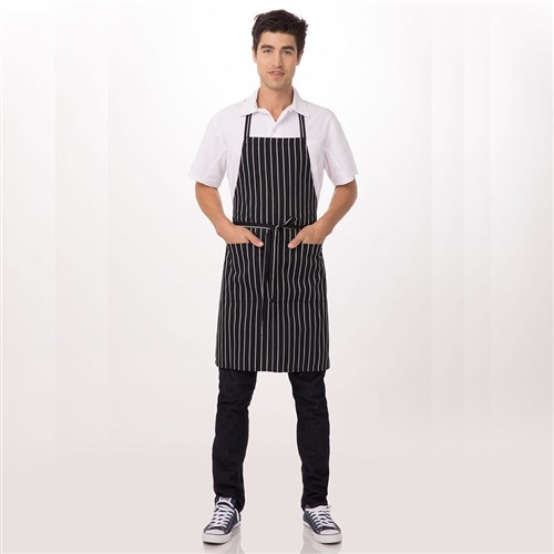 Chalkstripe Bib Pocket Apron Black 860x690mm