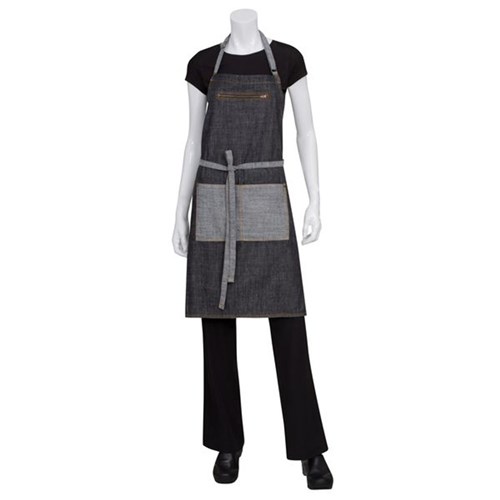 Manhattan Bib Dual Pocket Apron Black Denim 860x760mm