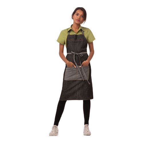 Manhattan Bib Dual Pocket Apron Blue Denim 860x760mm