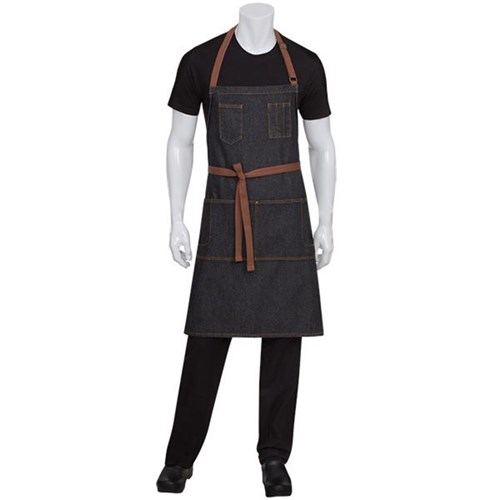 Memphis Bib Chest Pocket Apron Black Denim 860x900mm